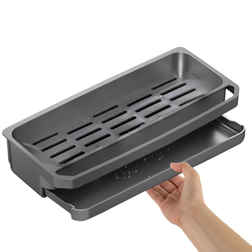 Rrlihjgu Küchenspüle-Organizer, Schwammhalter für Küchenspüle - Spülmittel-Schwammständer | Großer Halter mit automatischer Abtropfschale, Küchenhelfer zum Ordnen von Schwämmen und Bürsten von Rrlihjgu