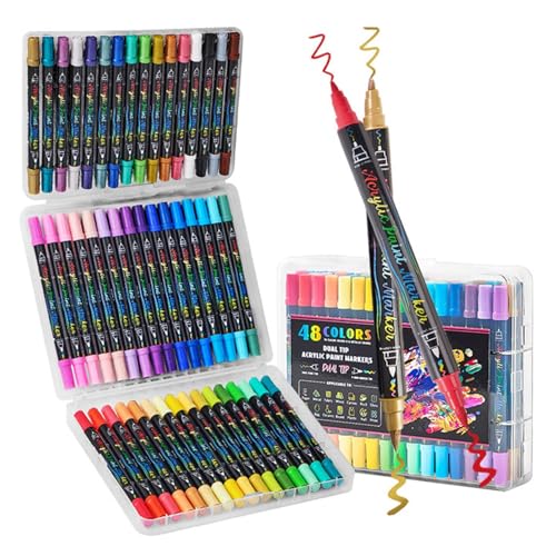 Rrlihjgu Marker für Malbücher, Marker für Notizen und Notizen, 48 Farben, feine Spitze und Pinsel zum Zeichnen, Ausmalen auf Glas, Stoff, Holz, Erwachsene von Rrlihjgu