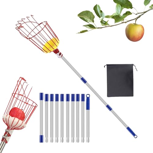 Rrlihjgu Obstpflücker Stange mit Korb - 4 M Obstbaum Pflücker | Zum Pflücken Von Pfirsich Birne Avocado Zitrusfrüchten Granatapfel Garten Hof von Rrlihjgu