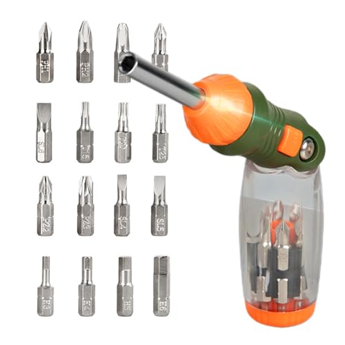 Rrlihjgu Ratsche Schraubendreher Set,Tragbarer Schraubendreher | 16 In 1 Mit Kompaktem Ergonomischem Design Verstellbarem Winkel Und Geeignet Für Elektriker Computer Kfz Und Industrie von Rrlihjgu