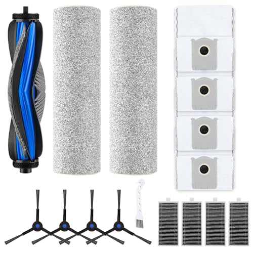Rrochio Saugroboter Zubehör für ECOVACS DEEBOT X8 Pro Omni, Ersatzteile für ECOVACS X8 Omni mit Hauptbürste, 2 Bürstenrolle, 4 Staubbeutel, 4 Filter, 4 Seitenbürsten Zubehörset Wischtücher (16 Stück) von Rrochio