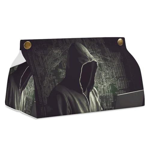 Hacker Taschentuchbox-Abdeckung, einfacher Zugriff, stilvoller PU-Leder-Tuchbox-Halter für Zuhause, Büro, Auto, Schreibtisch, Tischdekoration von Rrtsmsgh