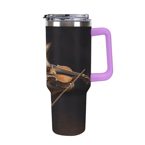 Rrtsmsgh Autobecher aus 304 Edelstahl, Tier-Igel-Musik-Violinen-Becher mit Strohhalm und auslaufsicherem Deckel, großes Fassungsvermögen, vakuumisolierter Reisebecher für Auto-Becherhalter, 1,2 l von Rrtsmsgh