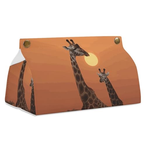 Taschentuchbox-Abdeckung, Giraffe bei Sonnenuntergang, einfacher Zugriff, stilvolle PU-Leder-Tücherbox-Halter für Zuhause, Büro, Auto, Schreibtisch-Tischdekoration von Rrtsmsgh