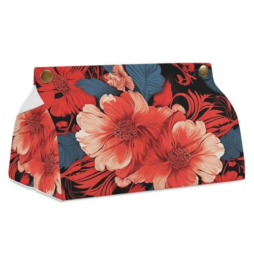 Taschentuchbox-Abdeckung mit Blumenmuster, einfacher Zugriff, stilvoller PU-Leder-Tuchbox-Halter für Zuhause, Büro, Auto, Schreibtisch, Tischdekoration, Rot von Rrtsmsgh