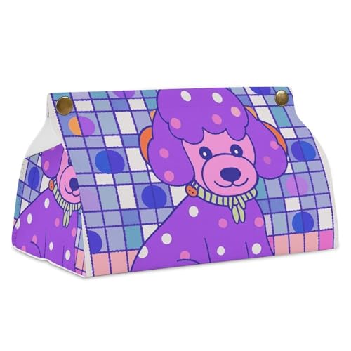 Taschentuchbox-Abdeckung mit violettem Pudel, einfacher Zugriff, stilvoller PU-Leder-Tuchbox-Halter für Zuhause, Büro, Auto, Schreibtisch, Tischdekoration von Rrtsmsgh