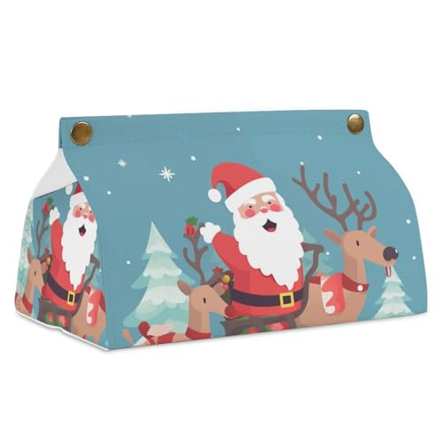 Taschentuchbox-Abdeckung mit weihnachtlichem Hirsch-Motiv, einfacher Zugriff, stilvolle PU-Leder-Tücherbox-Halter für Zuhause, Büro, Auto, Schreibtisch-Tischdekoration von Rrtsmsgh