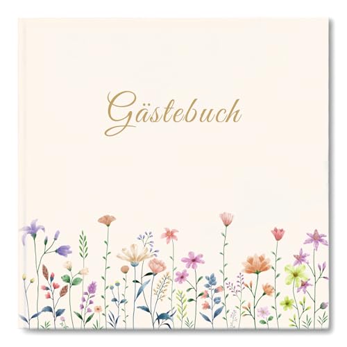 Gästebuch Blanko mit 40Schöne Aufkleber und 44 Doppelseiten Premium Dickem Papier, Größe 21x21cm Guest Book, Hardcover Hochzeitsgästebuch für Hochzeiten Geburtstage Polterabend Ferienwohnung(Warmes) von Rsarouud MoY