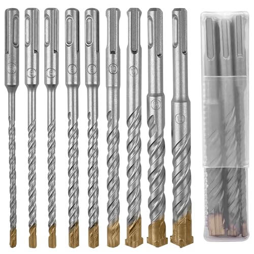 Rseuphiee SDS PLUS Hammerbohrer Set, 9 Stück Betonbohrer SDS Plus Bohrer Set, 5/6/6/8/8/10/12/14/16 x 160mm SDS Steinbohrer mit 4 Schneiden, Bohrer Set für Beton, Ziegel, Zement, Stein von Rseuphiee