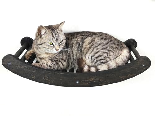 RshPets® Katzentreppe Wand Welle - Holzregal für Katzen - Kletterwand Katzen Set - Wandmontierte Katzenmöbel - Katzenbett - Hängematte für Katzen (Dunkle Farbe) von RshPets