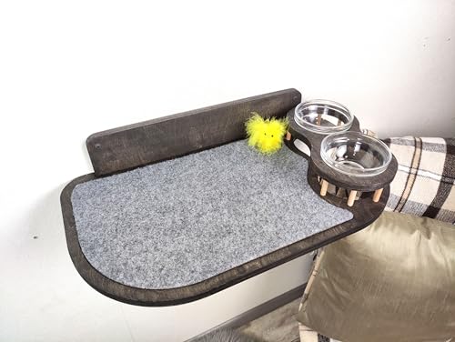 RshPets® Kletterwand für Katzen - XXL Futterspender und Regale - Wandmontierte Katzenmöbel Set (Dunkle Farbe, Rechte Seite) von RshPets