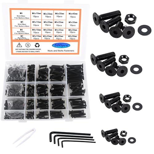 Rshuhx M3 M4 M5 M6 12.9 Grade Alloy Steel Schwarz Flachkopf Bolts and Nuts Unterlegscheiben Set Ausgestattet mit Einem Sechskantschlüssel Klassifizierungsfeld 500pcs Rshuhx M3 M4 M5 M6 12.9 Grade Alloy Steel Schwarz Flachkopf Bolts and Nuts Unterlegscheiben Set Ausgestattet mit Einem Sechskantschlüssel Klassifizierungsfeld 500pcs von Rshuhx