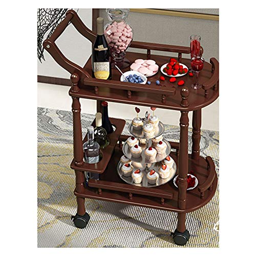 Küchen-Servierwagen aus Massivholz, Rollwagen, Küchenwagen, abnehmbarer für Küche, Hotel, Rollen, Hausbar, Küchenwagen mit Stauraum (Farbe: 3 Stummrad)) (Braun (Kunststoffrad)) von Rsmmpqa