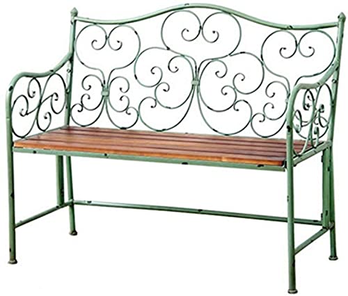 Rsmmpqa 108.0 cm 2-Sitzer Terrasse Gartenbank Schmiedeeisen Massivholz Bank Antike Oberfläche Dekoration Outdoor Park Balkon Lounge Stuhl von Rsmmpqa