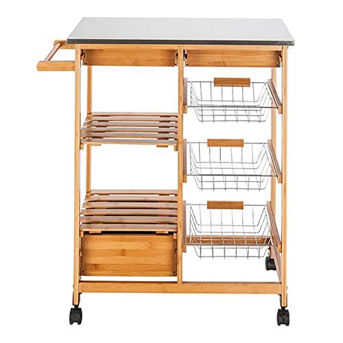 Rsmmpqa Burlywood Rollwagen aus Holz, mit Stauraum, beweglicher Küchenwagen mit zwei Schubladen, zwei Weinregalen und drei Körben Rsmmpqa Burlywood Rollwagen aus Holz, mit Stauraum, beweglicher Küchenwagen mit zwei Schubladen, zwei Weinregalen und drei Körben von Rsmmpqa