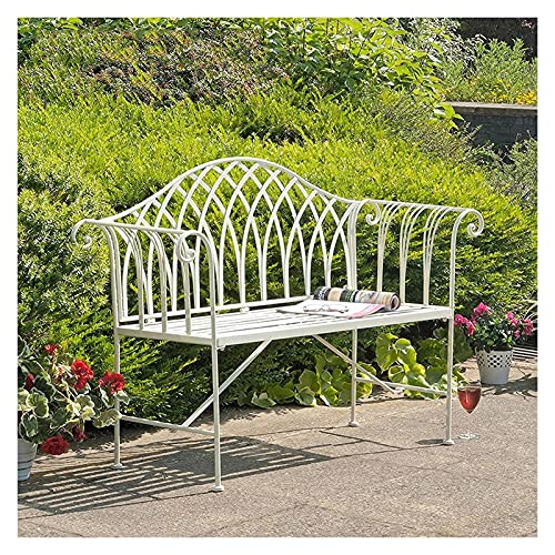 Rsmmpqa Gartenstuhl aus Gusseisen, einfacher Metall-Gartenstuhl, 2-Sitzer, Metallmöbeldekoration, einfach zu montieren, 130 x 40 x 94 cm (Farbe: Weiß) von Rsmmpqa