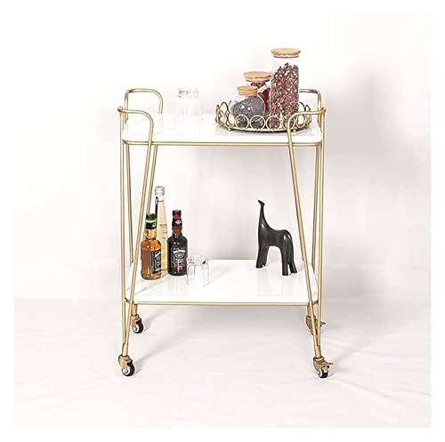 Rsmmpqa Getränkewagen Multifunktions-Hand-Pushing-Regal Sideboard mit Bremsrad Mobiles Esswagen-2-lagiges schönes und elegantes Weinservice-Wagen (Gr von Rsmmpqa