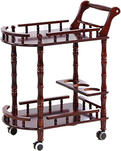 Rsmmpqa Hotelwagen Rollbar Barwagen, Metall Servierwagen mit Massivholzplatte, 2-stöckige Bar und Servierwagen, Tee Servierbar Wagen mit 4 Rollen von Rsmmpqa