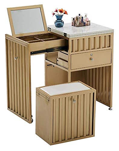 Rsmmpqa Schlafzimmer-Schminktisch – multifunktionaler Schminktisch im europäischen und amerikanischen Stil, Metallmaterial, Flip-Schminkspiegel, Schlafzimmermöbel von Rsmmpqa