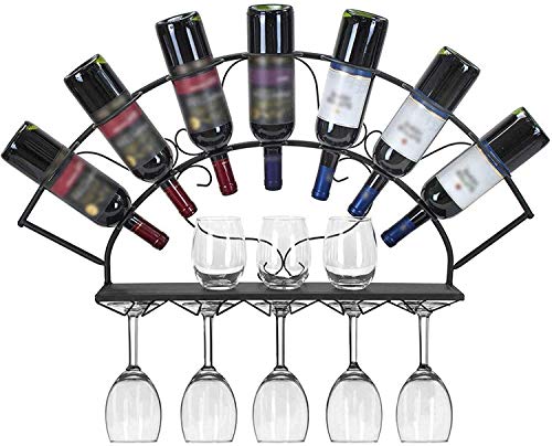 Rsmmpqa Weinbar Wandregal für Bar Küche Wandmontiertes Weinregal mit 5 Stielgläserhaltern Glasflaschen-Display-Rack Weinflaschen-Display Lagerregal Display-Ständer von Rsmmpqa