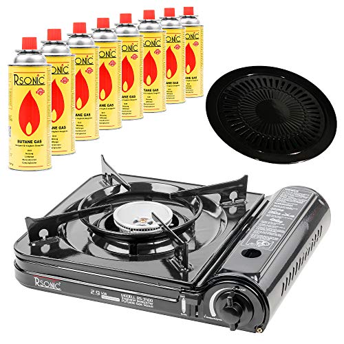 Campingkocher Gaskocher Tragbarer Turbo Gaskocher 2,9 kW RS-3500 Gasgrill Gasbrenner (Kocher mit Grill + 8 Kartuschen) von Rsonic