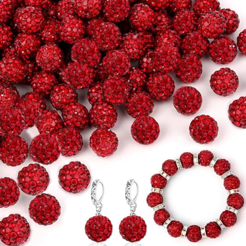 Rtauhife 150 Stück 10 mm Strassperlen Zur Schmuckherstellung, Glitzernde Strassperlen Aus Ton für Armbänder, Halsketten, Ohrringe, Rot von Rtauhife