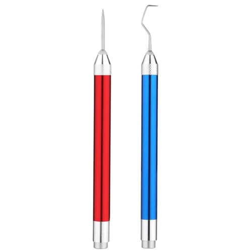 Rtauhife 2-Teiliges LED-Entgitterwerkzeug für Vinyl, Rotes und Blaues Aluminium + Edelstahl mit 2 Verschiedenen Haken, Beleuchtetes Entgitterwerkzeug, Bastel-Vinylwerkzeug von Rtauhife