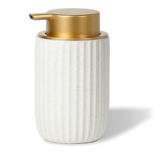 Rtauhife Gespritzter Matter Weißer Keramik-Schaumseifenspender Nachfüllbare Pumpe mit Goldener Spitze Eleganter Schaumspender Fürs Bad von Rtauhife