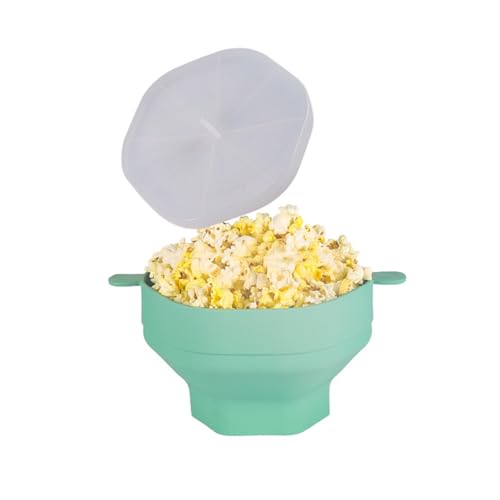 Rtauhife Silikon-Mikrowellen-Popcornschüssel, Faltbare Popcornmaschine, Eimerschüssel mit Deckel, Faltbares Popcorn-Küchen-Backwerkzeug, Cyan von Rtauhife