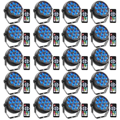 Rtktoup 20PCS Wiederaufladbar RGB LED Par Scheinwerfer, 12 LED Strahler Akku mit Fernbedienung Partylicht Bühnenlicht für Party Bar Bühne DJ Disco Hochzeit Halloween Weihnachten von Rtktoup