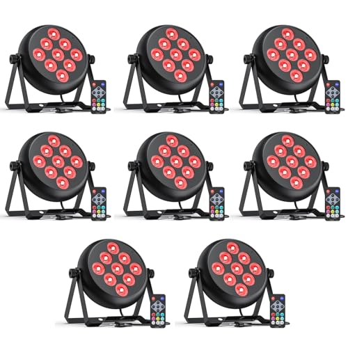 Rtktoup 8PCS RGBW LED Par Scheinwerfer, 9 LED Par Strahler DMX 5/8CH mit Fernbedienung und 4 Steuermodi, Discolicht Bühnenlicht für DJ Disco Bar Party Hochzeit Weihnachten Haloween von Rtktoup