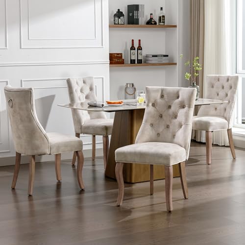 Rtopsu Esszimmerstühle Stuhl 4er mit Holzbeinen, Modern Küchenstuhl mit Hoher Rückenlehne, Polsterstuhl aus Samt für Esszimmer Schlafzimmer Wohnzimmer, Wohnzimmerstuhl 97x51x47 cm, Hellbeige von Rtopsu