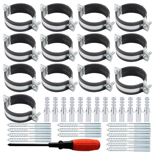 RtottiM 13 Stück Rohrschellen Set 47-55mm Rohrhalterung Rohrbefestigung Wand Schlauchschelle Rohrschelle Rohrhalter mit 13 Dübel + 13 Stockschrauben, für Klempner Rundleitungen Lüftungskanäle von RtottiM