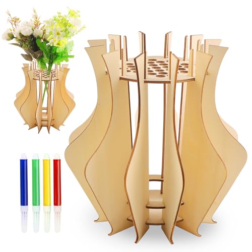 RtottiM DIY Holzvasen Set – Mit 4 Aquarellstiften und Ständer – Passend für Rosen Kirschblüten Sonnenblumen Tulpen etc Kreatives Blumenarrangement Blumenkunst von RtottiM