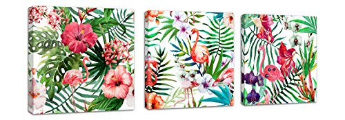 Rtriel Flamingo Leinwand Wandkunst Blumenbilder tropische Pflanze Drucke grüne Palme Bilder für Badezimmer Schlafzimmer Wanddekoration 30,5 x 30,5 cm 3 Stück von Rtriel