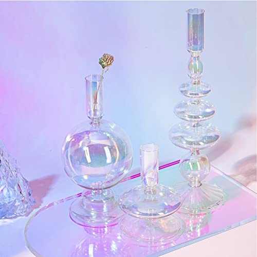 Rtteri Kerzenhalter aus Glas, Kerzenhalter, Kerzenhalter, gewellt, elegant, für Zuhause, Party, Tafelaufsatz (bunt), 3 Stück von Rtteri