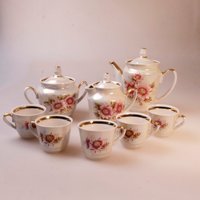 Vintage Kaffee-Tee-Set Für 5 Teekannen-Set Espresso-Set Demitasse-Set Irisierendes Rosa Blumenmuster Kleine Teetassen Vintage Kaffee-Tee-Set Für 5 Teekannen-Set Espresso-Set Demitasse-Set Irisierendes Rosa Blumenmuster Kleine Teetassen von RuBinVintage