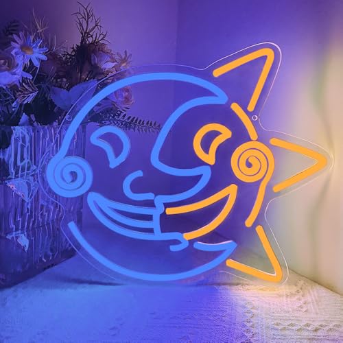 RuCvixkt Sun Drop Moon Drop Neon Schild für Wanddekoration, lächelndes Gesicht Spielzimmer Anime Neon Licht Acryl Mondzeichen für Schlafzimmer Zuhause Wohnzimmer Party Game Zone Wandkunst Dekor von RuCvixkt