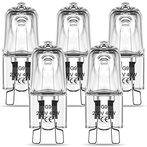 RuLEDne G9 Halogenlampen Backofenlampe 40W, Klare Kapsel G9 Halogen Glühbirnen Warmweiß 2700K, 230V 300°C Hitzetolerante Glühbirnen für Backofen und Mikrowellenherd, 5er-Pack von RuLEDne