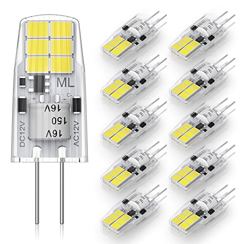 RuLEDne G4 LED Lampen 2W, AC/DC 12V LED G4 Mini Leuchtmittel Ersatz für 20W Halogen, Kaltweiß 6000K, LED Birne Nicht Dimmbar, Kein Flackern, Kleine Stiftlampe für, Unterbauleuchten, Möbeln, 10er Pack von RuLEDne