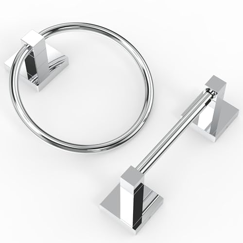 Ruacq Chrom Toilettenpapierhalter Handtuchring Badezimmer Zubehör Hardware Set Doppelpfosten Schwenkbar Toilettenpapierhalter Quadratisch Edelstahl und Zinklegierung Modern Wandmontage 2 Stück von Ruacq
