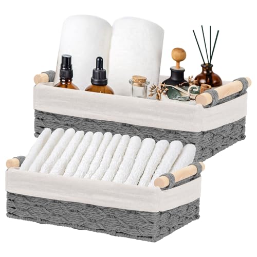 2 Stück Aufbewahrungskorb Geflochten, Körbe Aufbewahrung Geflochten mit Griffen, Aufbewahrungskorb Deko für Badezimmer, Küche, Wohnzimmer, Kinderzimmer (Grau) von Ruaizel