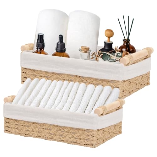 2 Stück Aufbewahrungskorb Geflochten, Körbe Aufbewahrung Geflochten mit Griffen, Aufbewahrungskorb Deko für Badezimmer, Küche, Wohnzimmer, Kinderzimmer (Beige) von Ruaizel