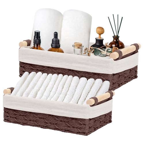 2 Stück Aufbewahrungskorb Geflochten, Körbe Aufbewahrung Geflochten mit Griffen, Aufbewahrungskorb Deko für Badezimmer, Küche, Wohnzimmer, Kinderzimmer (Braun) von Ruaizel