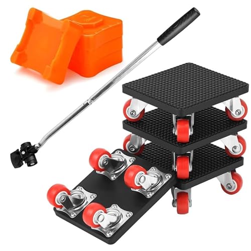 9 Stück Möbel Transportrollen Set, Schwerlast Möbelheber mit 335mm Verlängerungsstange, 4 Möbelrollen 360 Grad Drehbar, 4 Möbelroller, 400KG Tragfähigkeit von Ruaizel