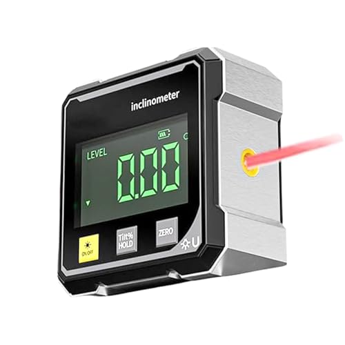 4-seitiger Magnetischer Digitaler Winkelmesser mit Laser, Hohe Genauigkeit, Neigungsmesser Inklinometer mit LCD Display, Wasserwaage Winkelmessgerät für Holzarbeiten, BAU, Maschinen von Ruaizel
