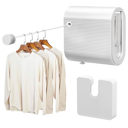 Ausziehbare Wäscheleine Edelstahl, 4.8M Einziehbare Wäscheleine Innenwäscheleinen zum Einfahren, Einziehbare Wandmontage für Balkon Hotel Wäschekammer von Ruaizel