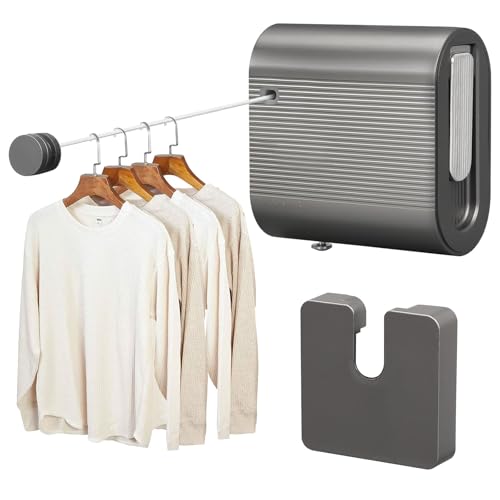 4.8M Ausziehbare Wäscheleine Edelstahl, Nicht Durchhängende Einziehbare Wäscheleine Wandmontage ohne Bohren, Einziehbare Trocknen von Kleidung Innenwäscheleinen für Balkon Hotel Wäschekammer von Ruaizel