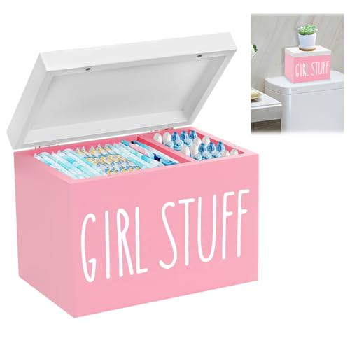 Binden Aufbewahrung Badezimmer, Holz Aufbewahrungsbox Hygieneartikel, 2 Fächer Tamponhalter für Badezimmer mit Deckel, Tampon Aufbewahrung Bad, Tampon Organizer Box (rosa) von Ruaizel