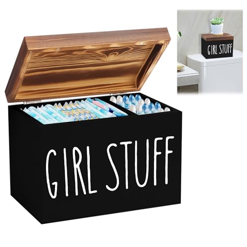 Binden Aufbewahrung Badezimmer, Holz Aufbewahrungsbox Hygieneartikel, 2 Fächer Tamponhalter für Badezimmer mit Deckel, Tampon Aufbewahrung Bad, Tampon Organizer Box (schwarz) von Ruaizel